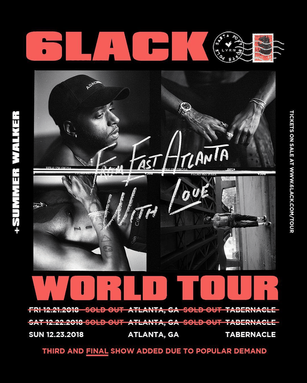6LACK World Tour admat with tour date list